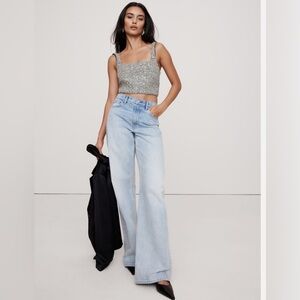 Banana Republic Crystal Beaded Rhinestone Formal Square Neckline Satin Crop Top